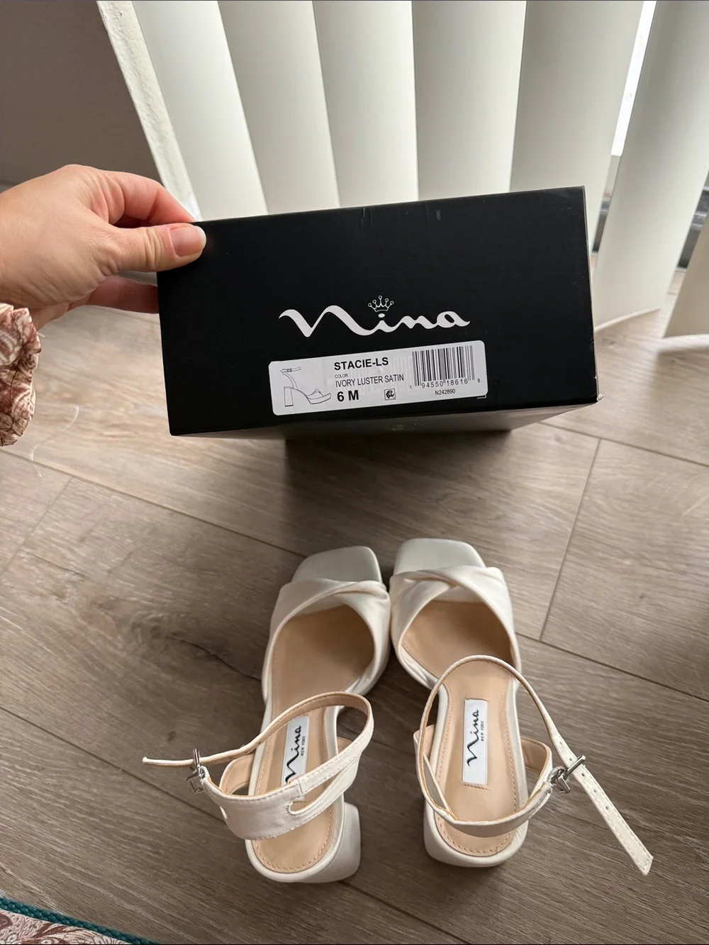 Nina White Platform Ankle-Strap Block Heels